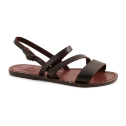 Sandale plate pour femme en cuir marron artisanales
