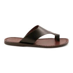 Brown leather thong sandals for women handmade