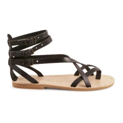 Sandales gladiateur pour femme en cuir noir artisanales