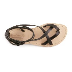 Sandales gladiateur pour femme en cuir noir artisanales