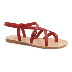 Rote Damen-Ledersandalen im Gladiator-Stil in Italien von Hand gefertigt