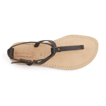 Sandalo infradito in pelle nero artigianali da donna