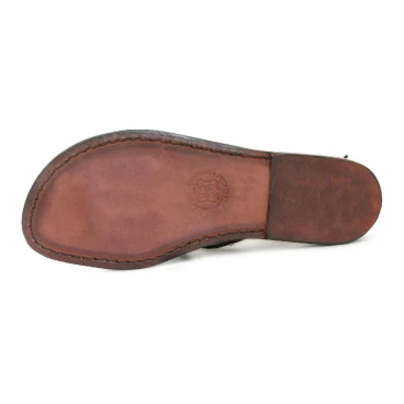 Spartiates cuir marron pour femme fait main