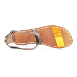 Sandales en cuir bas fait main en cuir bicolore