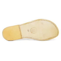 Sandalias planas piel marrón claro y plata mujeres