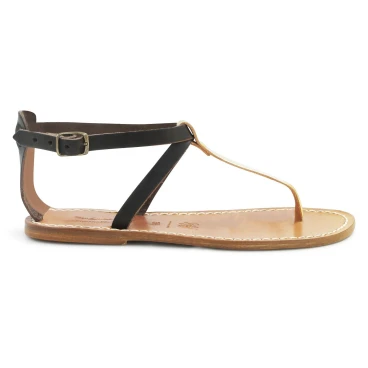 Tongs femme artisanales en cuir bicolore marron et or