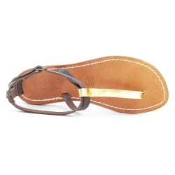 Handmade T-strap sandals Two tone brown gold Leather