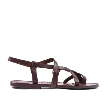 Violetas sandalias de tiras de las mujeres a mano en cuero cuir