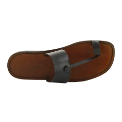 Sandals tong cuir homme marron foncé artisanales