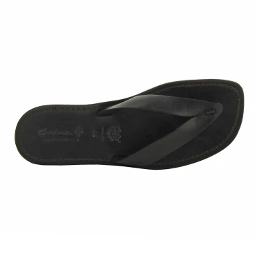 Handmade black leather thong sandals for men Made in Italy