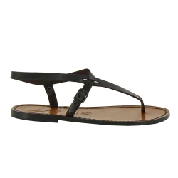 Sandalias planas piel marrón oscuro para mujer artesanales