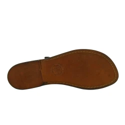 Sandalias planas piel marrón oscuro para mujer artesanales