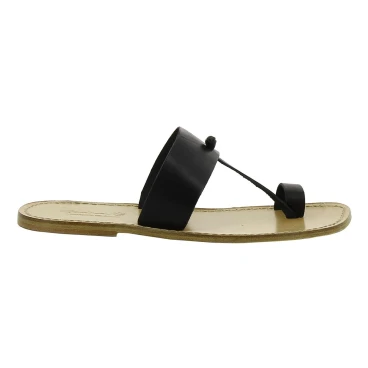 Schwarze Flip Flops aus Leder in Italien von Handgefertigt