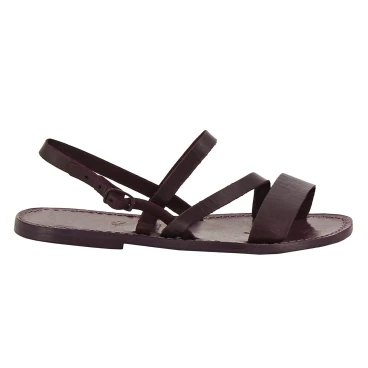 Flache Sandalen für Damen aus pflaume Leder