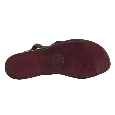 Flache Sandalen für Damen aus pflaume Leder