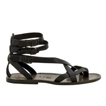Sandalias gladiador hombre en piel negro hechos a mano en Italia