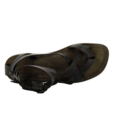 Sandalias gladiador hombre en piel negro hechos a mano en Italia
