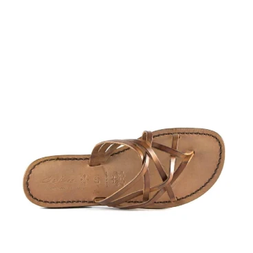 Hand gefertigte Damen-Sandalen mit Riemenstreifen aus Leder im Vintage-Look und Ledersohle