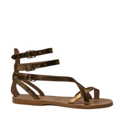 Sandales gladiateur pour femme en cuir lamé bronze