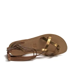 Hand gefertigte Damen-Riemchen-Sandalen im Gladiator-Stil mit Bronzelaminierung und Ledersohle