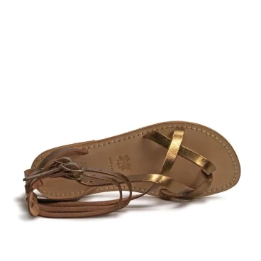 Sandales gladiateur pour femme en cuir lamé bronze
