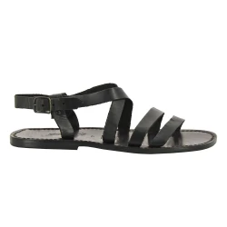 Sandales franciscaines pour homme en cuir noir travaillé à la main