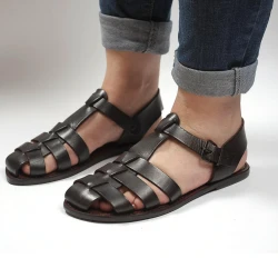 Dunkelbraune Damen-Sandalen aus echtem Leder in Italien von Hand gefertigt