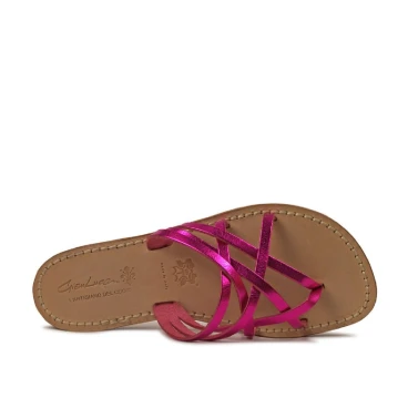 Sandale nu pied pour femme en cuir laminé fuchsia