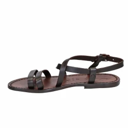 Sandalias mujer de cuero marrón oscuro hecho a mano