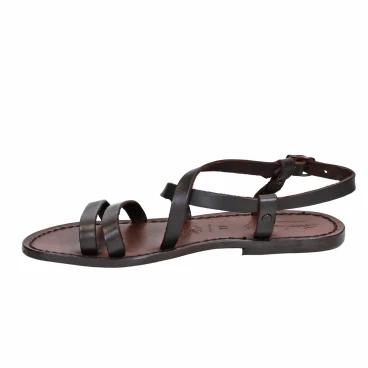 Damen Riemchen-Sandalen aus dunkelbraunem Leder in Italien von Handgefertigt