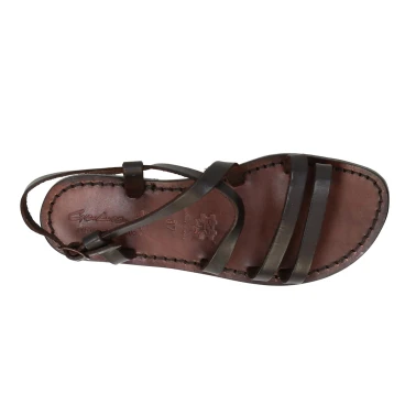 Sandales cuir femme marron artisanale travaillé à la main en Italie