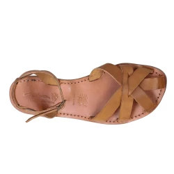 Handmade tan flat sandals for women real italian leather