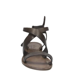 Women's sandals in mud color leather handmade in Italy