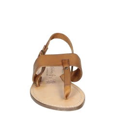 Tongs femme en cuir marron avec semelle en cuir naturel