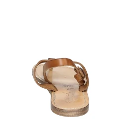 Tongs femme en cuir marron avec semelle en cuir naturel