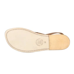 Tongs femme en cuir marron avec semelle en cuir naturel
