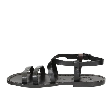 Sandales cuir femme noir artisanale travaillé à la main en Italie
