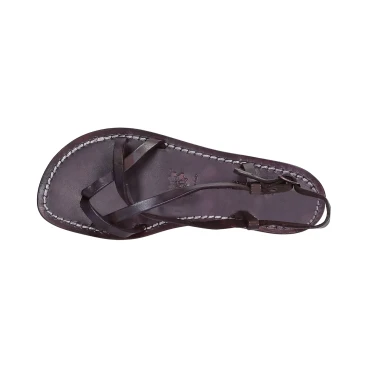 Sandali cuoio artigianali donna in pelle color prugna