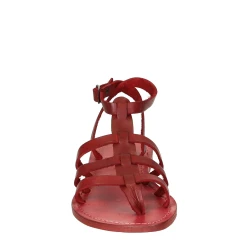 Sandales spartiates pour femme en cuir rouge