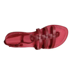 Sandalias gladiador rojo para mujer de cuero hecho a mano en Italia