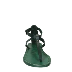 Sandalias planas en cuero verde para mujer hecha a mano en Italia