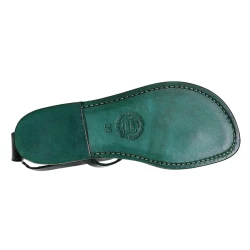 Sandalias planas en cuero verde para mujer hecha a mano en Italia