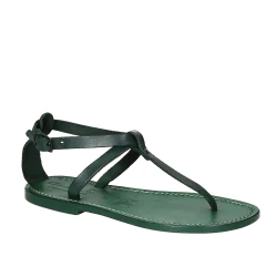 Tongs sandales pour femme travaillé à la main en cuir vert