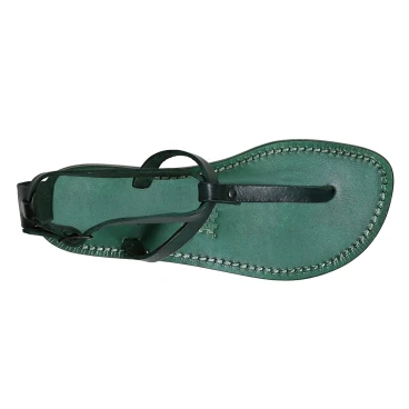 Women's t-strap sandals in green Leather handmade in Italy
