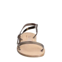 Sandales plates en cuir laminées bronze pour femme