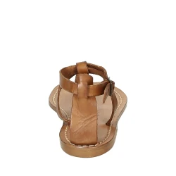 Handmade women's t-strap flat sandals in leather