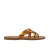 Ladies thong slippers in orange laminated leather