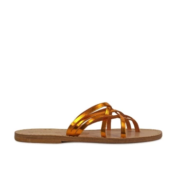 Sandale nu pied pour femme en cuir laminé orange
