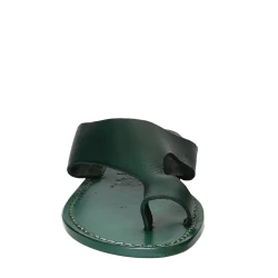 Green leather thong sandals for women handmade