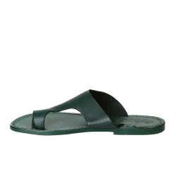 Chanclas de cuero verde para mujeres hecho a mano